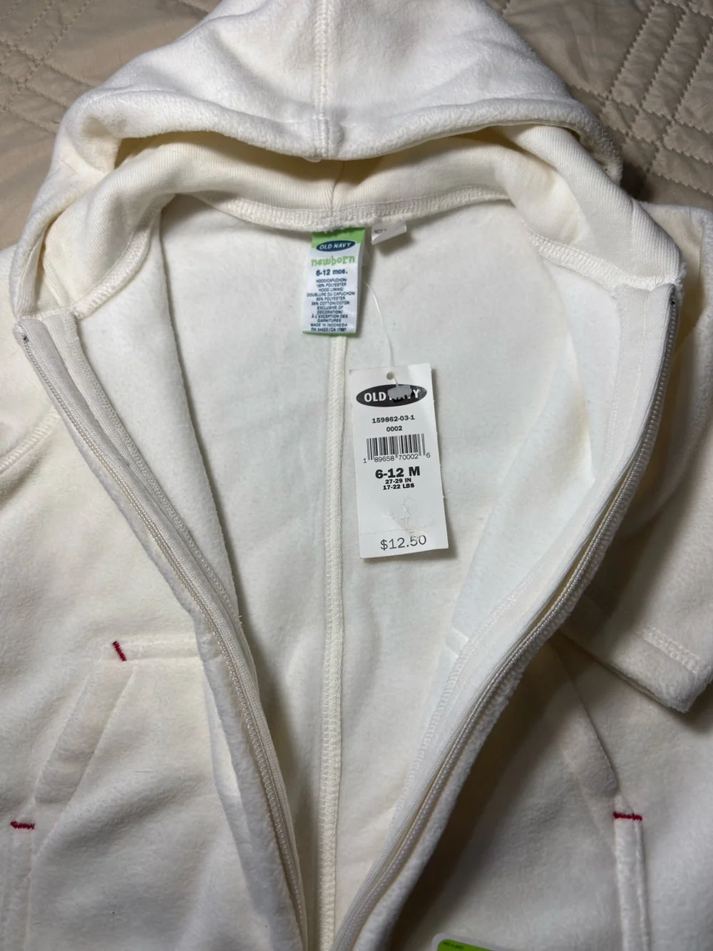 Old Navy 6-9M Hooded Fleece Baby One-Piece with Pockets